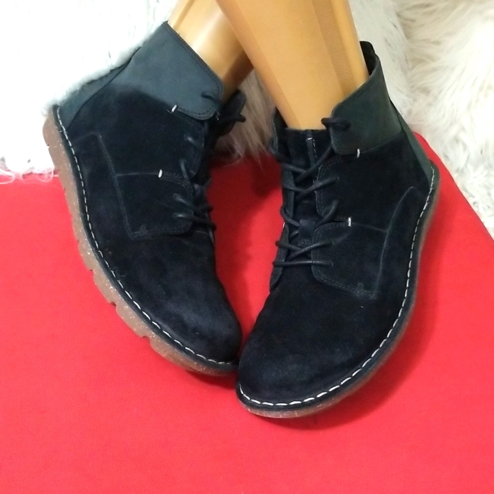 Clarks Black Suede Lace-Up Ankle Boots